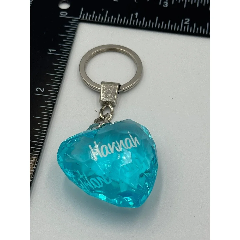 Hannah Personalized Blue Faceted Heart Keychain Acrylic Name Bag Charm Accessory
